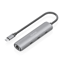 AISENS Dock USB-C A Ethernet Gigabit + Hub 3xUSB-C, Gris, 15cm