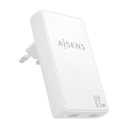 AISENS Cargador De Pared GaN Ultra Delgado 65W, 2xUSB-C PD3.0 QC4.0, Blanco