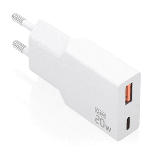 AISENS Cargador Ultra Delgado GaN 20W, 1xUSB-C PD3.0 QC4.0, 1xUSB-A QC3.0, Blanco
