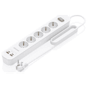 AISENS Regleta de Enchufes Multifuncion con 5 Tomas + Cargador PD3.0 20W 2xUSB-C, 2xUSB-A, 1.4m, Blanco