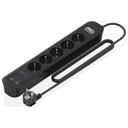 AISENS Regleta de Enchufes Multifuncion con 5 Tomas + Cargador PD3.0 20W 2xUSB-C, 2xUSB-A, 1.4m, Negro