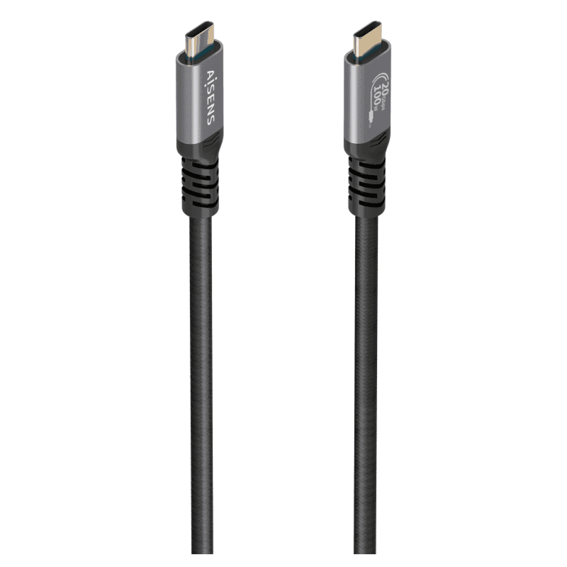 AISENS Cable USB 3.2 Gen2x2 Aluminio 20Gbps 8K@30Hz 5A 100W E-Mark, Tipo USB-C/M-USB-C/M, Negro, 3.0m
