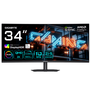 GIGABYTE MO34WQC36 Monitor Gaming Curvo 34” WQHD - 3440 x 1440, 360Hz, 0.03ms, KVM, 300 cd/m², FreeSync Premium Pro, DisplayHDR 
