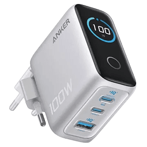 Anker Charger 100W, 3 Puertos, Smart Display, Plata