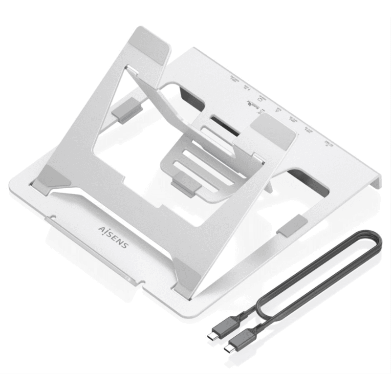 AISENS Soporte de Sobremesa Ajustable para Portatil / Tablet con USB-C Docking 7 en 1, Gris