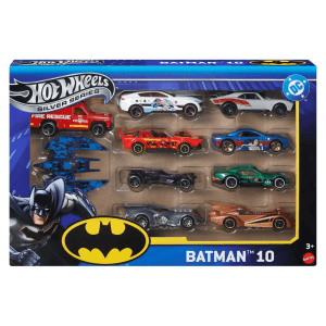 Hot Wheels Pack de 10 vehículos temáticos de Batmande con vehículos de juguete a escala 1:64 (los estilos pueden variar)