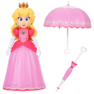 Super Mario The Galaxy Movie Princess Peach Figura de acción de 5" / 12.7cm con accesorios de paraguas cerrado, oficialmente por