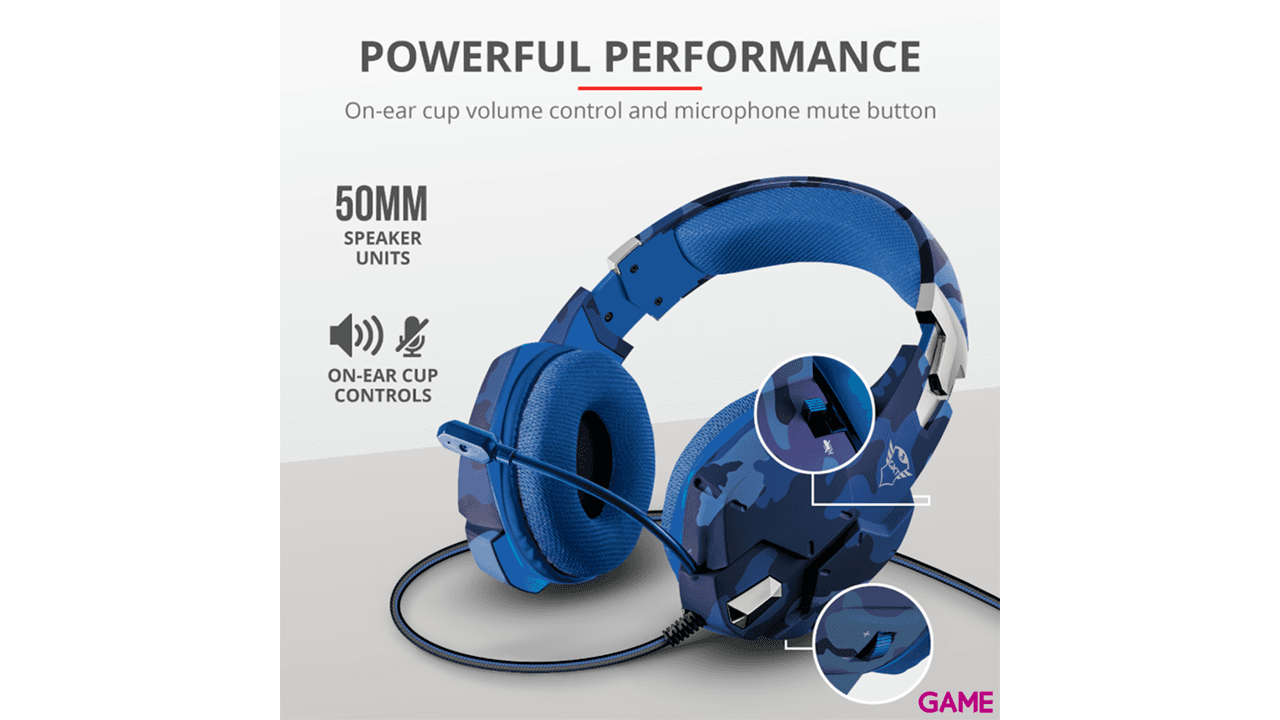 Trust GXT322B Carus Camo Azul PC - PS5 - PS4 - XBOX - Switch - Auriculares Gaming