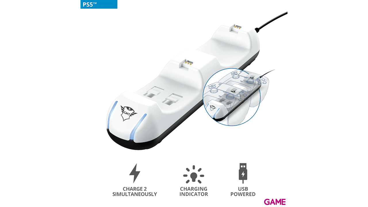 Trust GXT251 Dual Mandos PS5 - Cargador