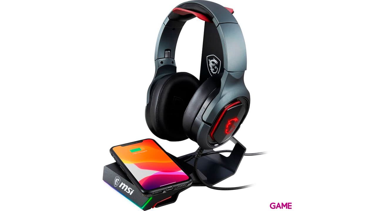 MSI Immerse  HS01 COMBO - Base Carga Movil Qi - USB - RGB - Soporte Auriculares