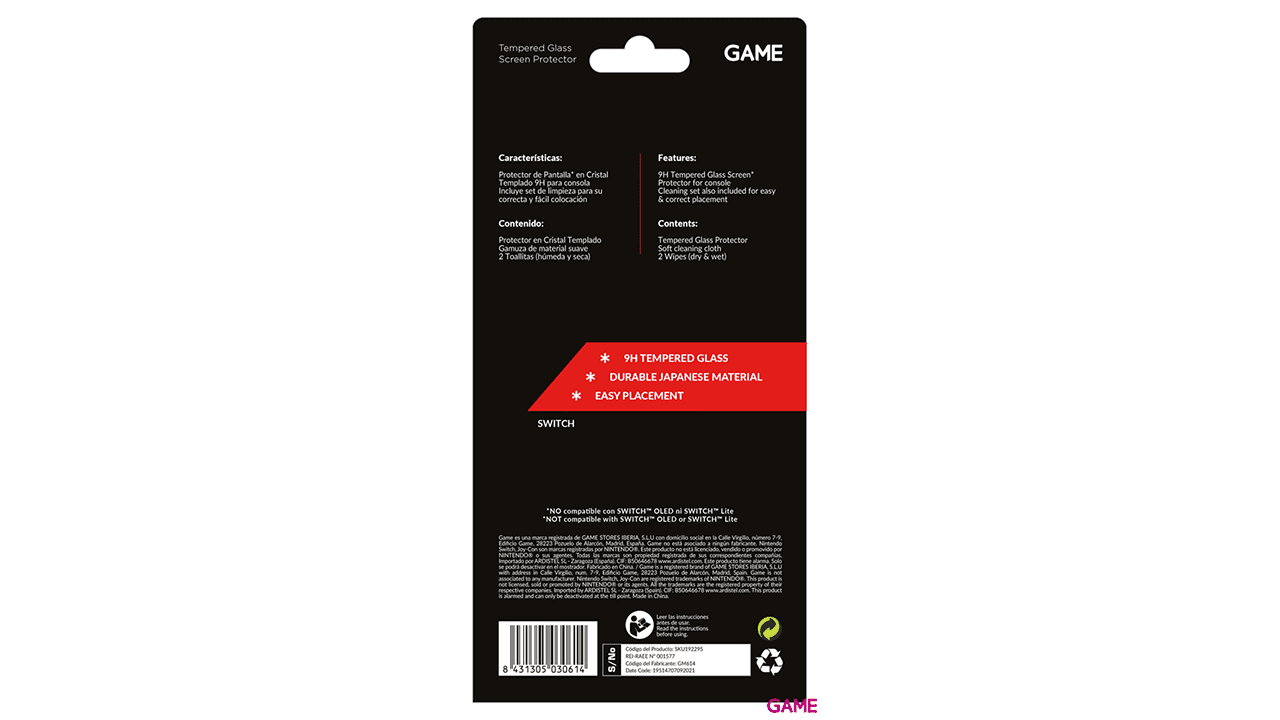 GAME GM614 Protector de Cristal Templado para Nintendo Switch
