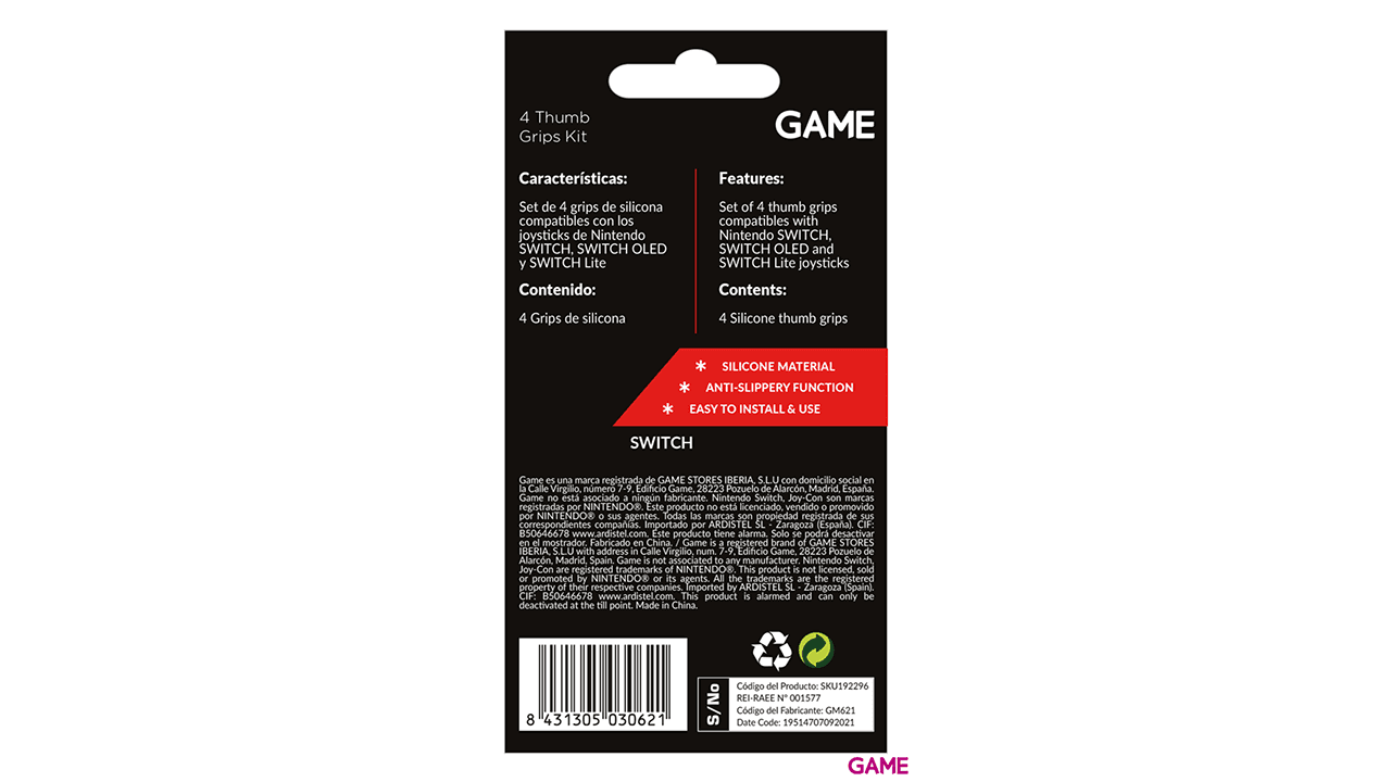GAME GM621 Set de 4 Grips para Nintendo Switch