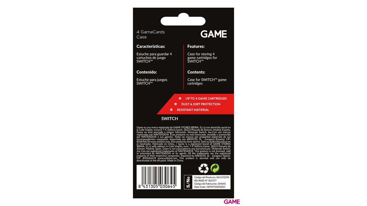 GAME GM645 Caja para 4 Juegos Nintendo Switch o Switch 2