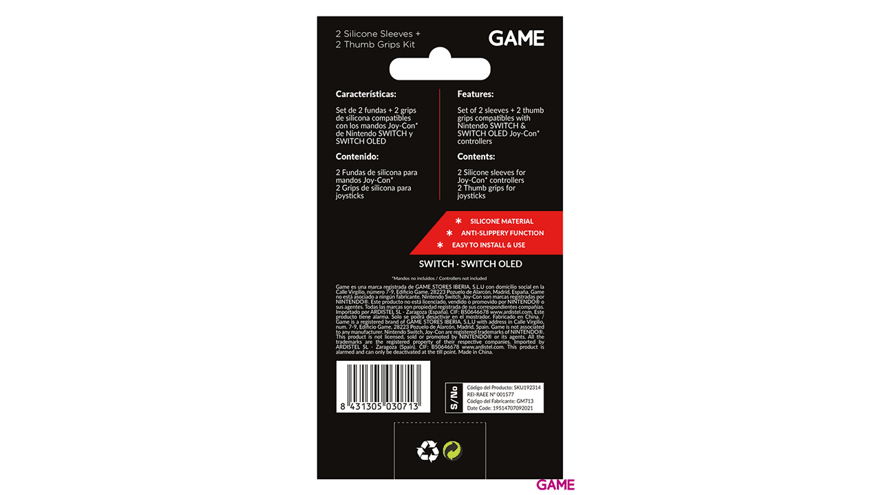GAME GM713 Set de 2 Fundas de Silicona + 2 Grips para Joy-Con