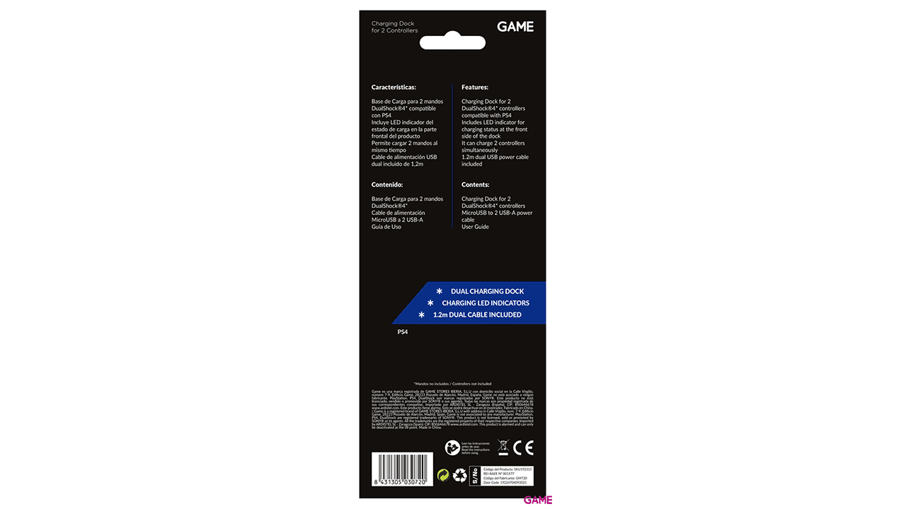 GAME GM720 Cargador Dual para Mandos DualShock4