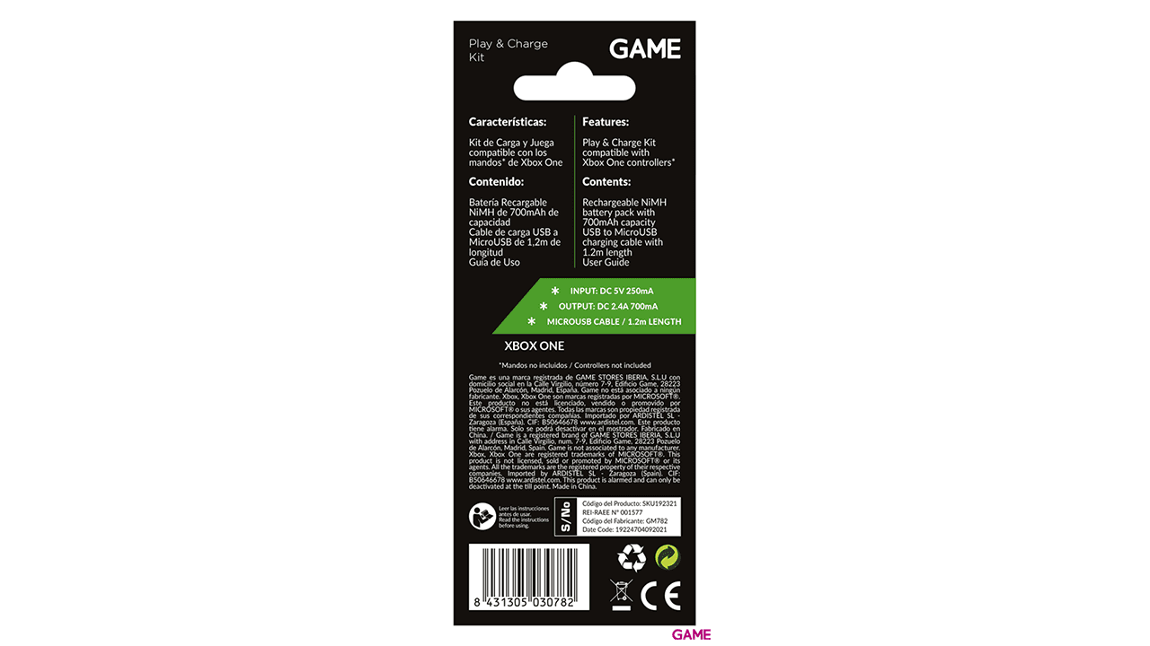 GAME GM782 Kit de Carga y Juega para Mando