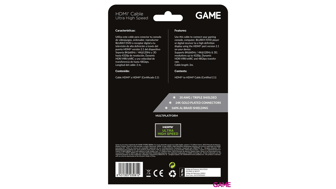 GAME GM812 Cable HDMI 2.1 8K PS5-XSX-PC