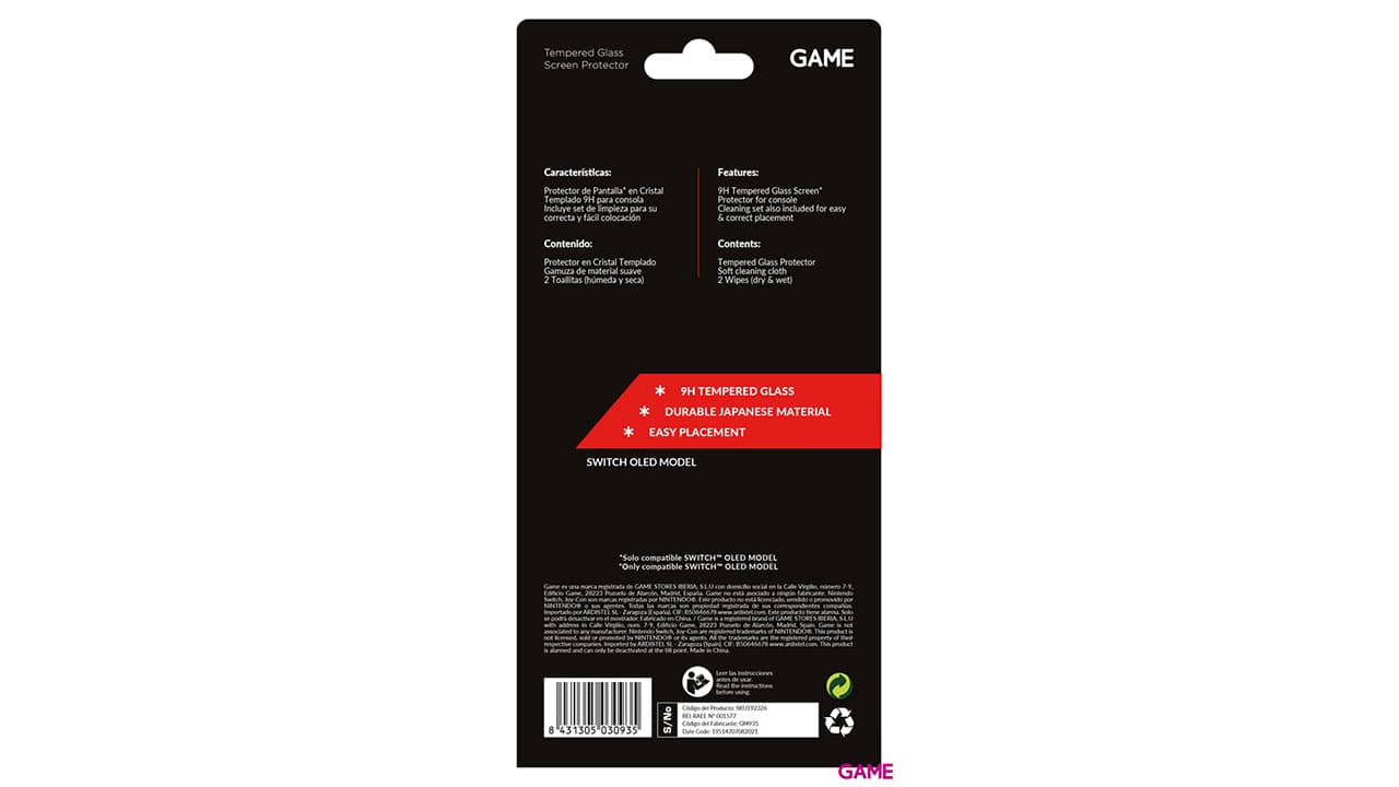 GAME GM935 Protector de Cristal Templado para NSW OLED
