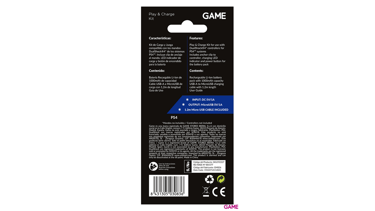 GAME GM836 Batería 1000mAh para Mando DualShock4