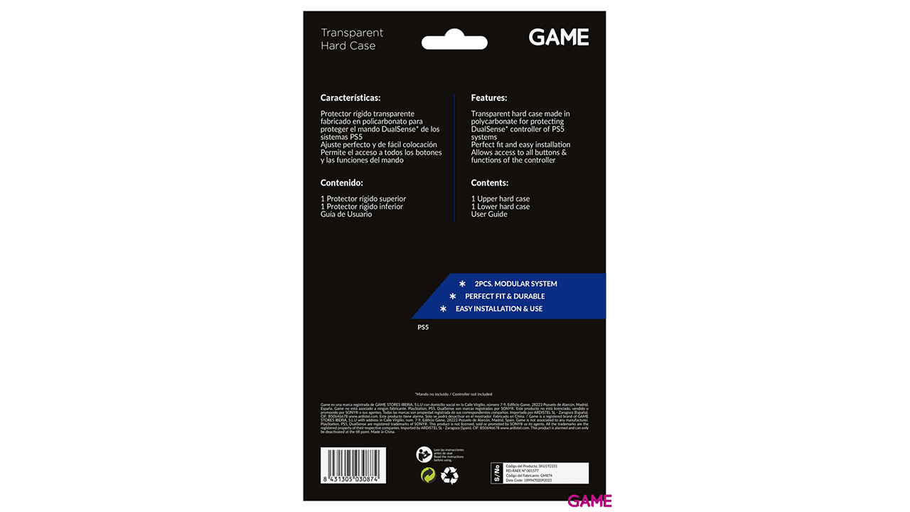 GAME GM874 Carcasa Rígida transparente para Mando DualSense