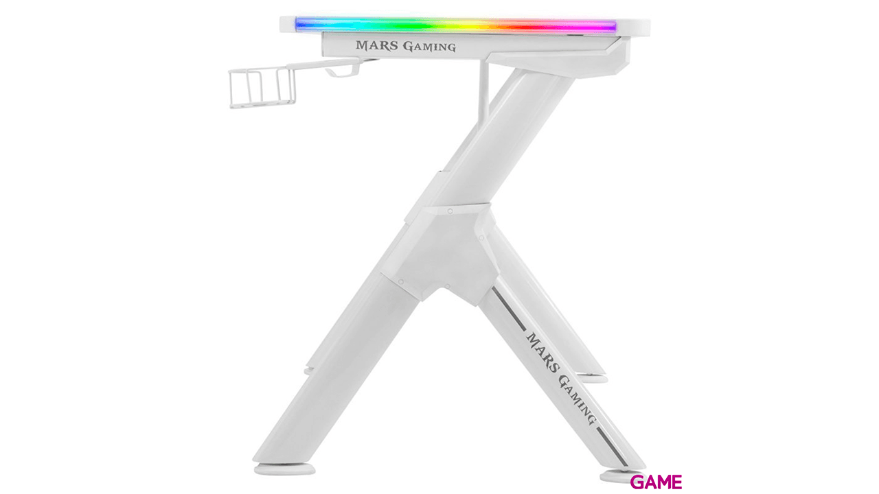 Mars Gaming MGD Gaming Desk- Fibra Carbono - Soporte Taza y Auriculares - Guia Cables - Blanco - Mesa Gaming