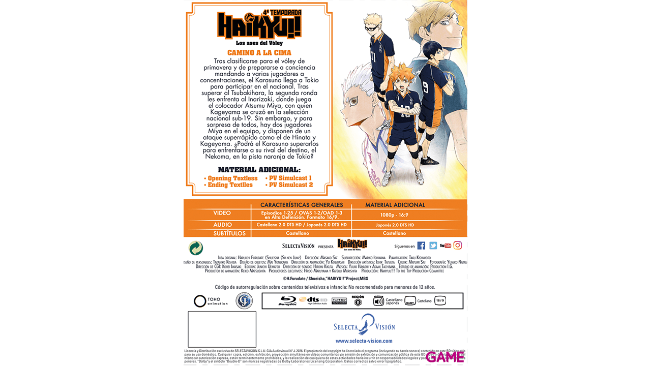 Haikyu Temporada 4 - Episodios 1 a 25 y 5 OVAs