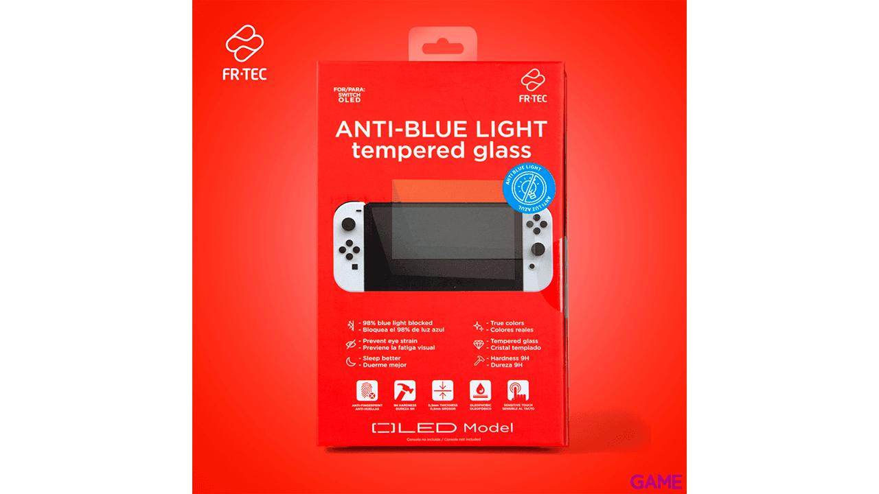 Protector de Cristal Templado anti luz azul para NSW OLED FR-Tec