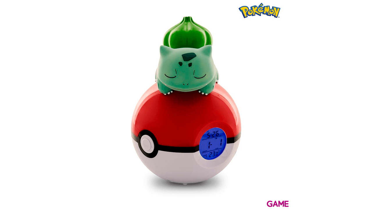 Radio Despertador Luminoso Pokemon: Bulbasaur sobre Pokeball 18cm