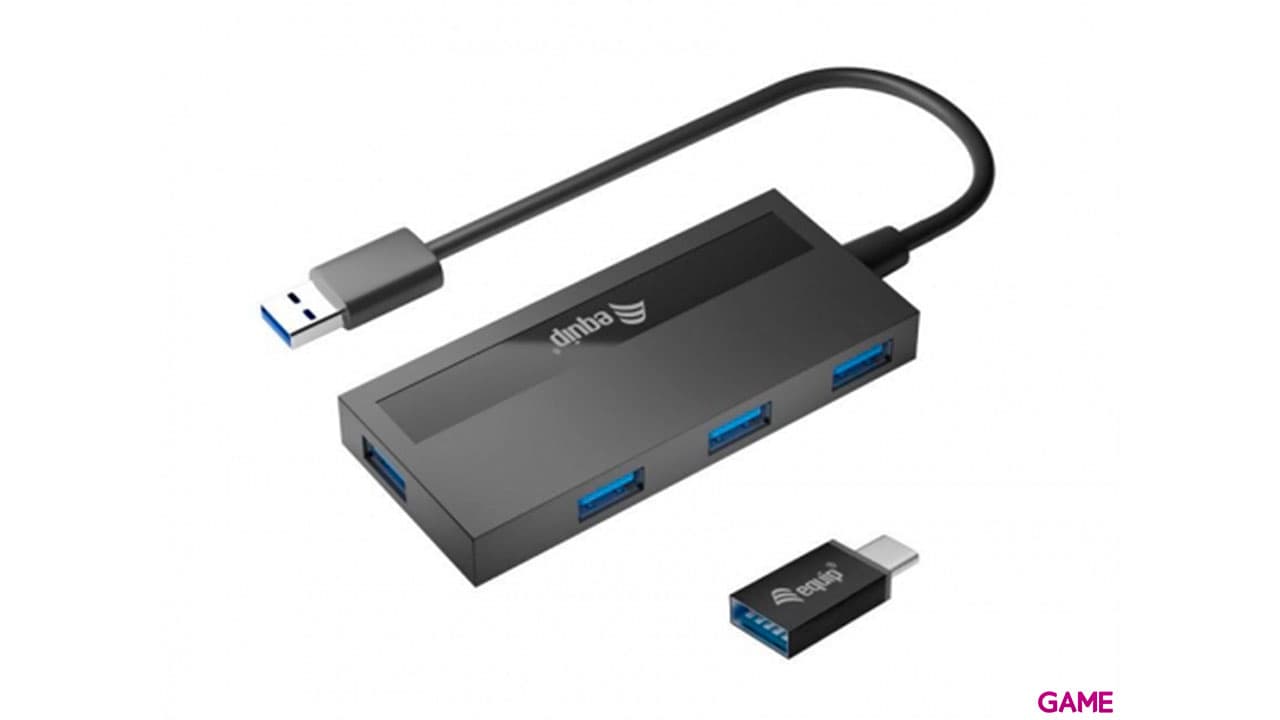 EQUIP Hub USB 3.0 - 4 puertos - incluye adaptador USB-C - Hub USB