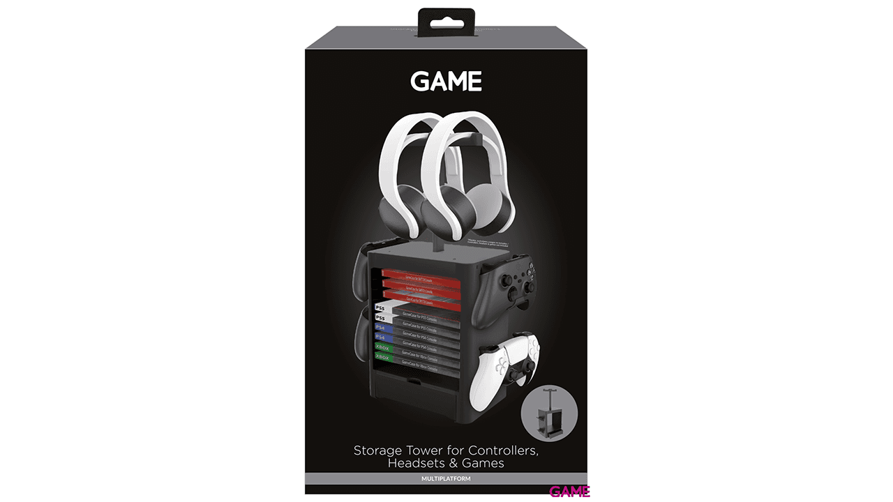 GAME GM32823 Soporte Auriculares, Juegos y Mandos Negro PS4-PS5-XBOX