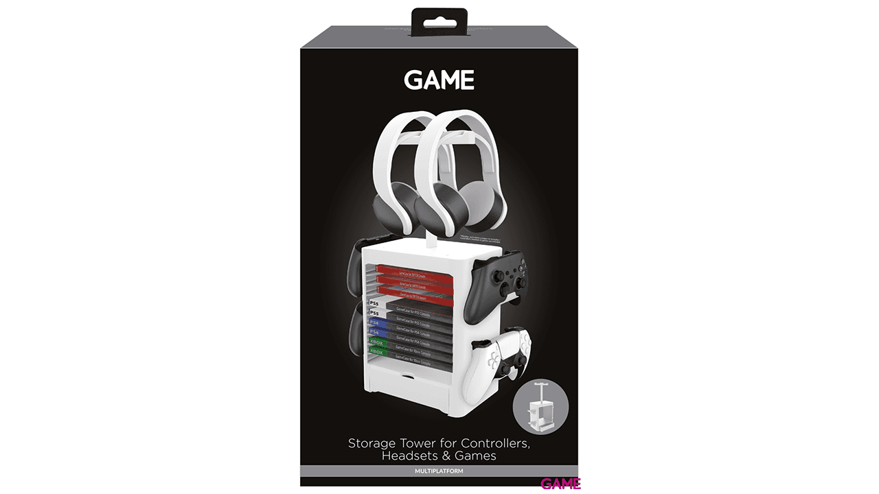 GAME GM32830 Soporte Auriculares, Juegos y Mandos Blanco PS4-PS5-XBOX