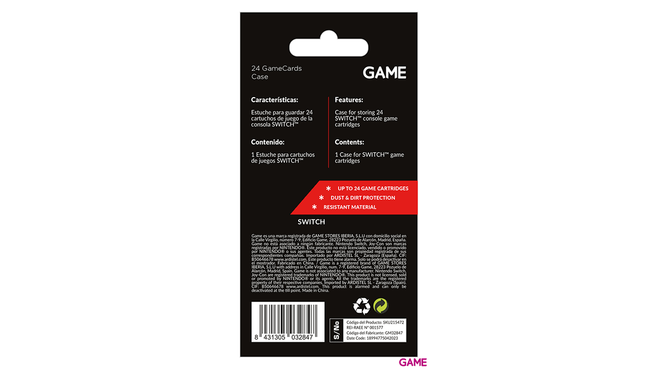 GAME GM32847 Caja para 24 Cartuchos para Nintendo Switch