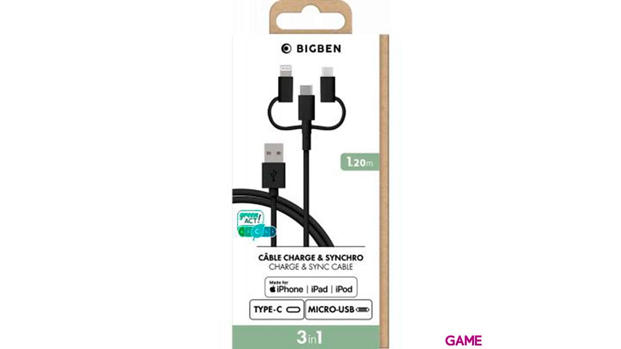 Cable Carga Triple MicroUSB - USBC - Iphone 1.2m Bigben