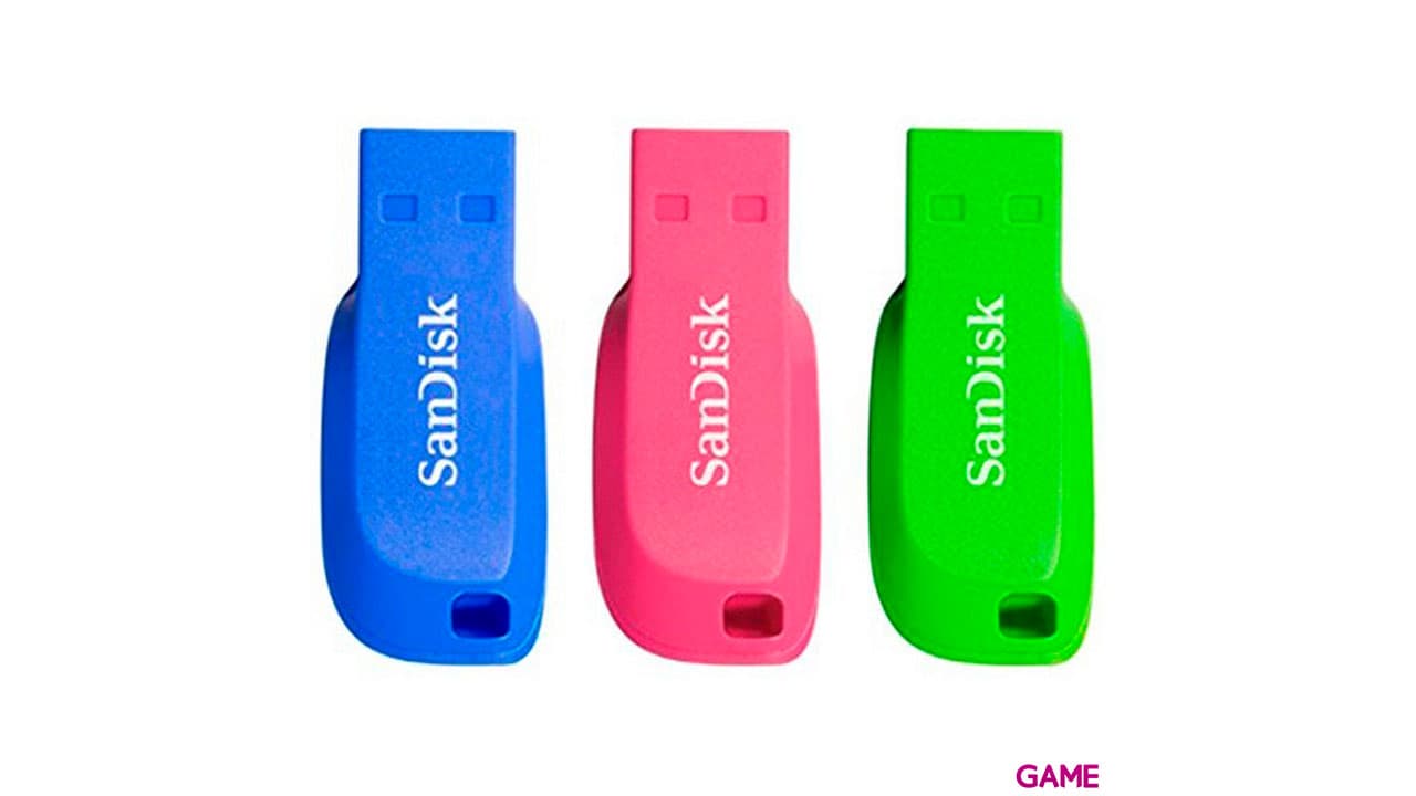 Sandisk Cruzer Blade 3x 32GB USB A 2.0 Azul Verde Rosa - Pendrive