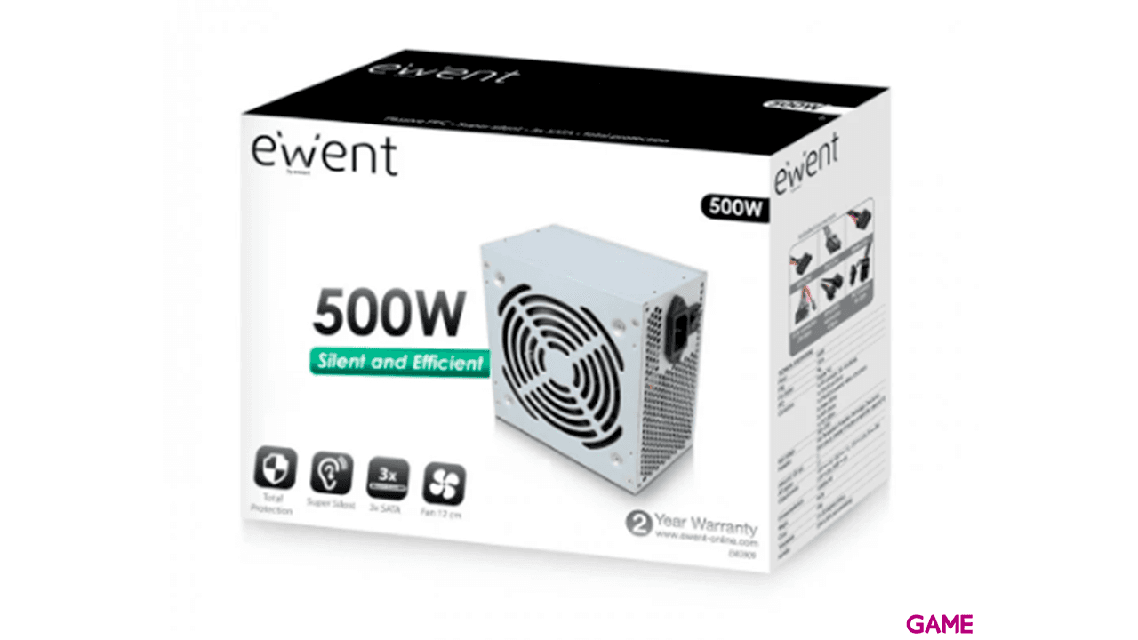 Ewent EW3909 500 W 20+4 pin ATX Gris - Fuente Alimentacion