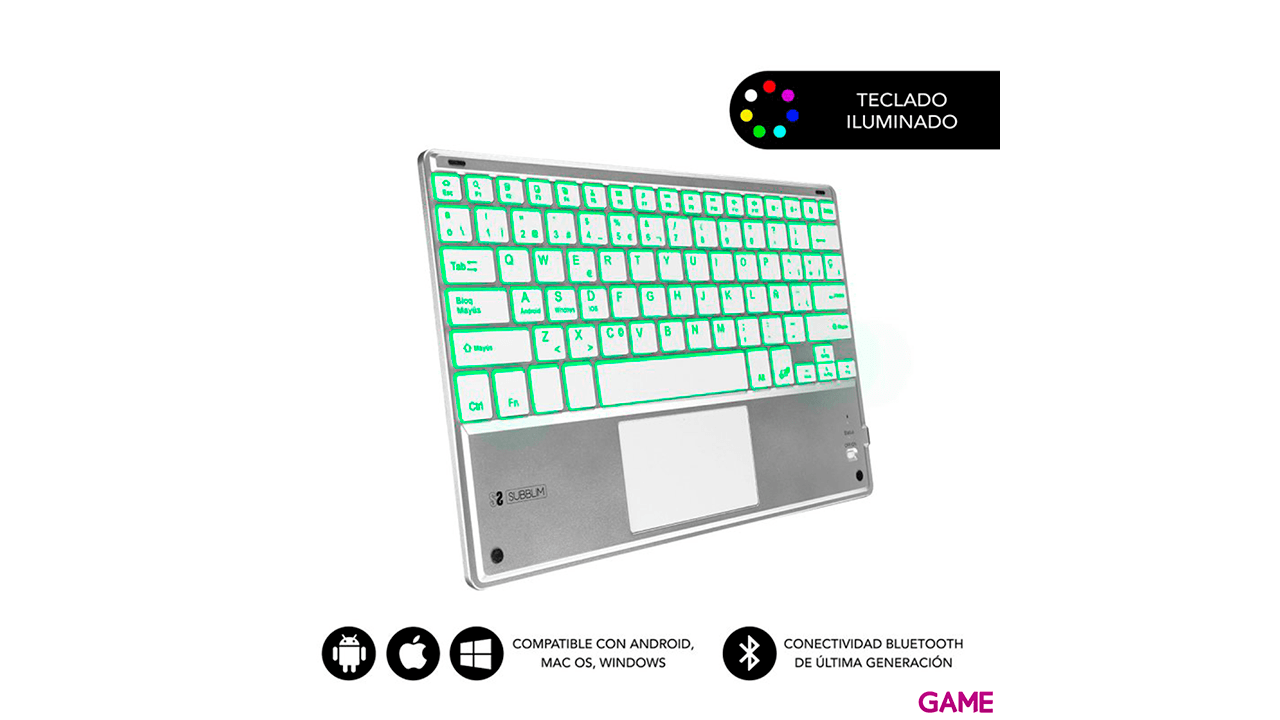Subblim Smart Backlit BT Keyboard Touchpad Silver - Teclado