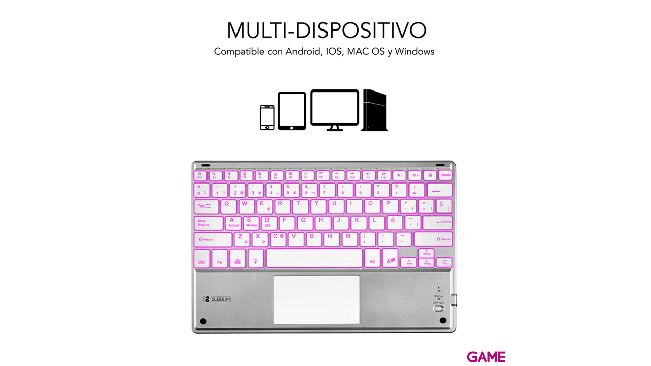 Subblim Smart Backlit BT Keyboard Touchpad Silver - Teclado