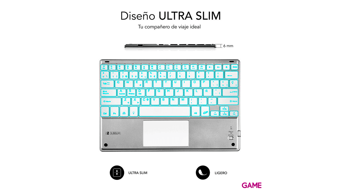 Subblim Smart Backlit BT Keyboard Touchpad Silver - Teclado