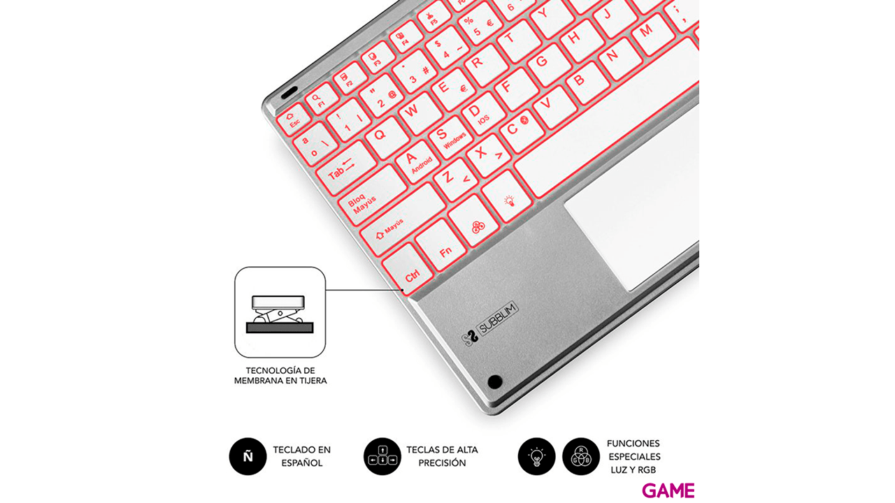 Subblim Smart Backlit BT Keyboard Touchpad Silver - Teclado