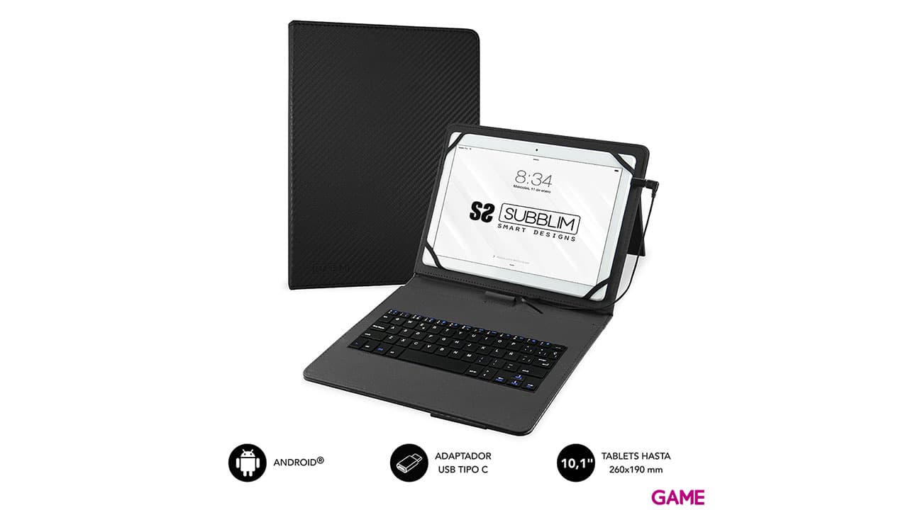 SUBBLIM Funda con Teclado Micro USB - USB C KEYTAB PRO USB 10,1" Black