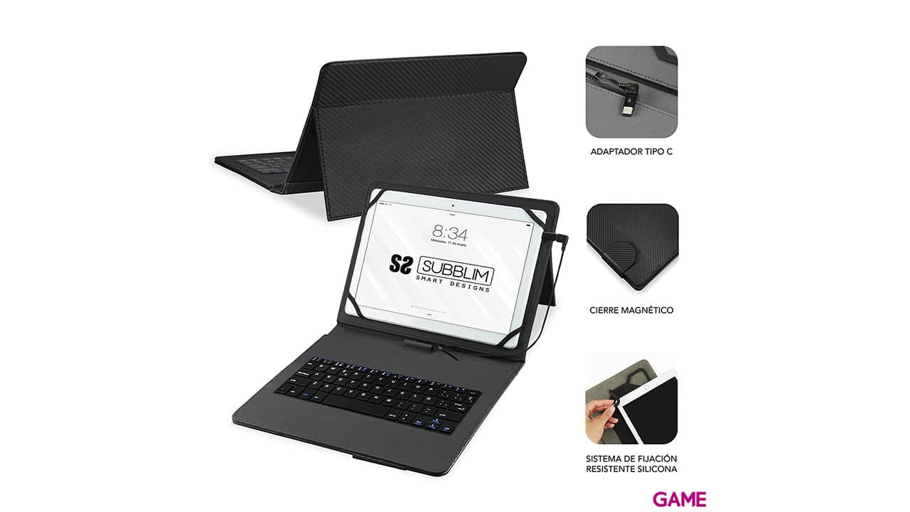 SUBBLIM Funda con Teclado Micro USB - USB C KEYTAB PRO USB 10,1" Black