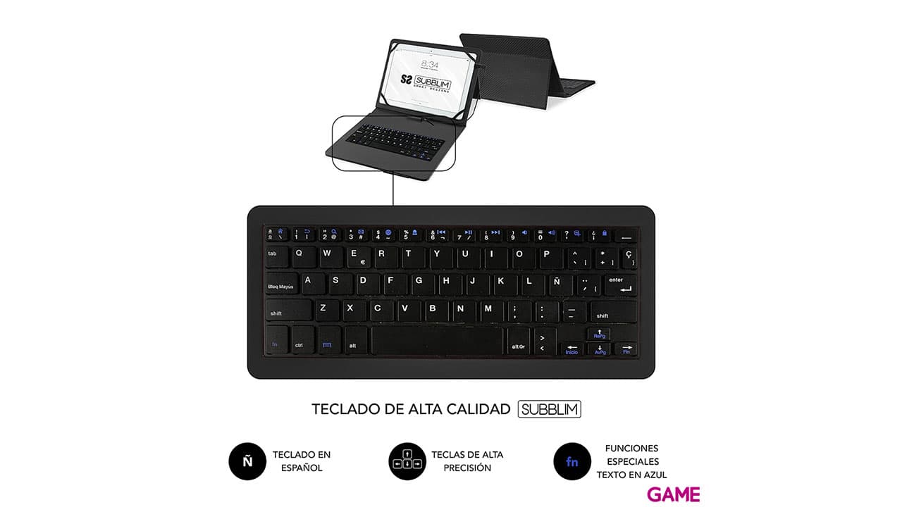 SUBBLIM Funda con Teclado Micro USB - USB C KEYTAB PRO USB 10,1" Black