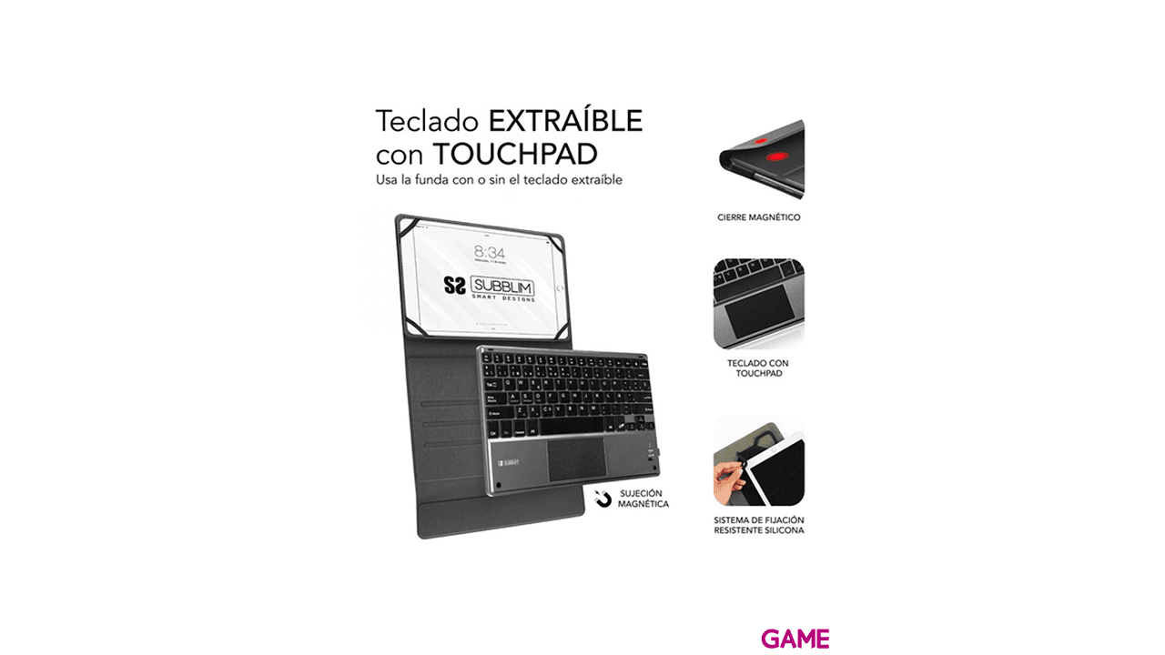 SUBBLIM Funda con Teclado KEYTAB PRO BLUETOOTH 10,1" TOUCHPAD Black