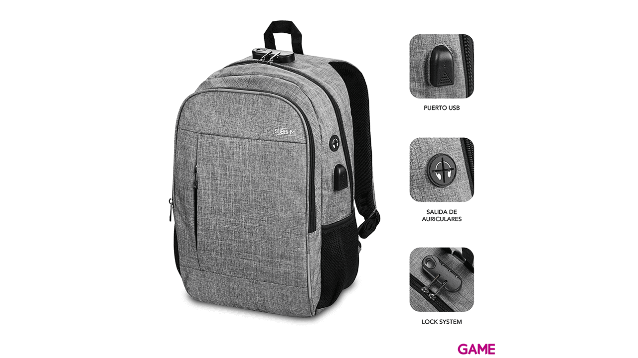Subblim Urban Lock Backpack 16" Gris - Mochila