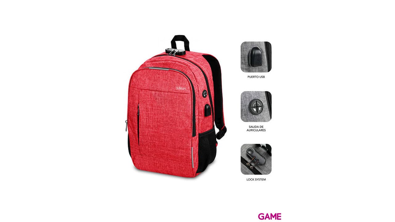 SUBBLIM Urban Lock Backpack 16" Rojo - Mochila