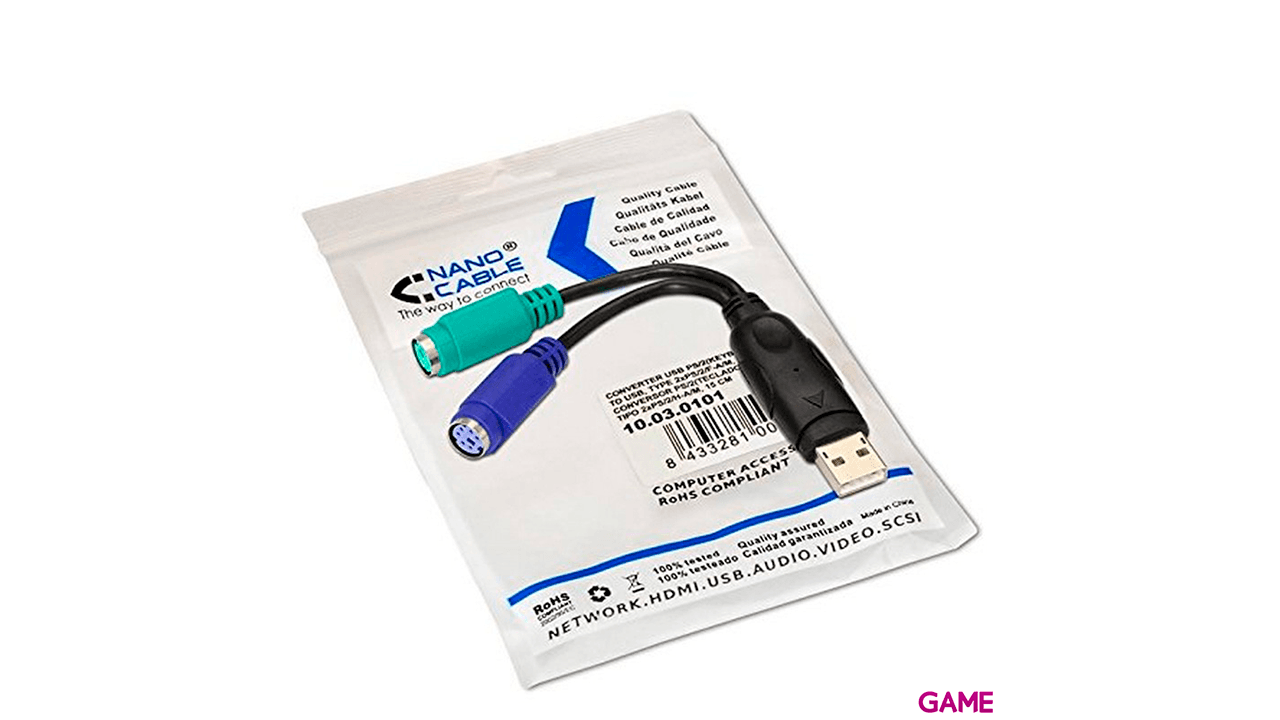 Nanocable PS2 A USB TIPO 2xPS2 H AM 15cm  Adaptador