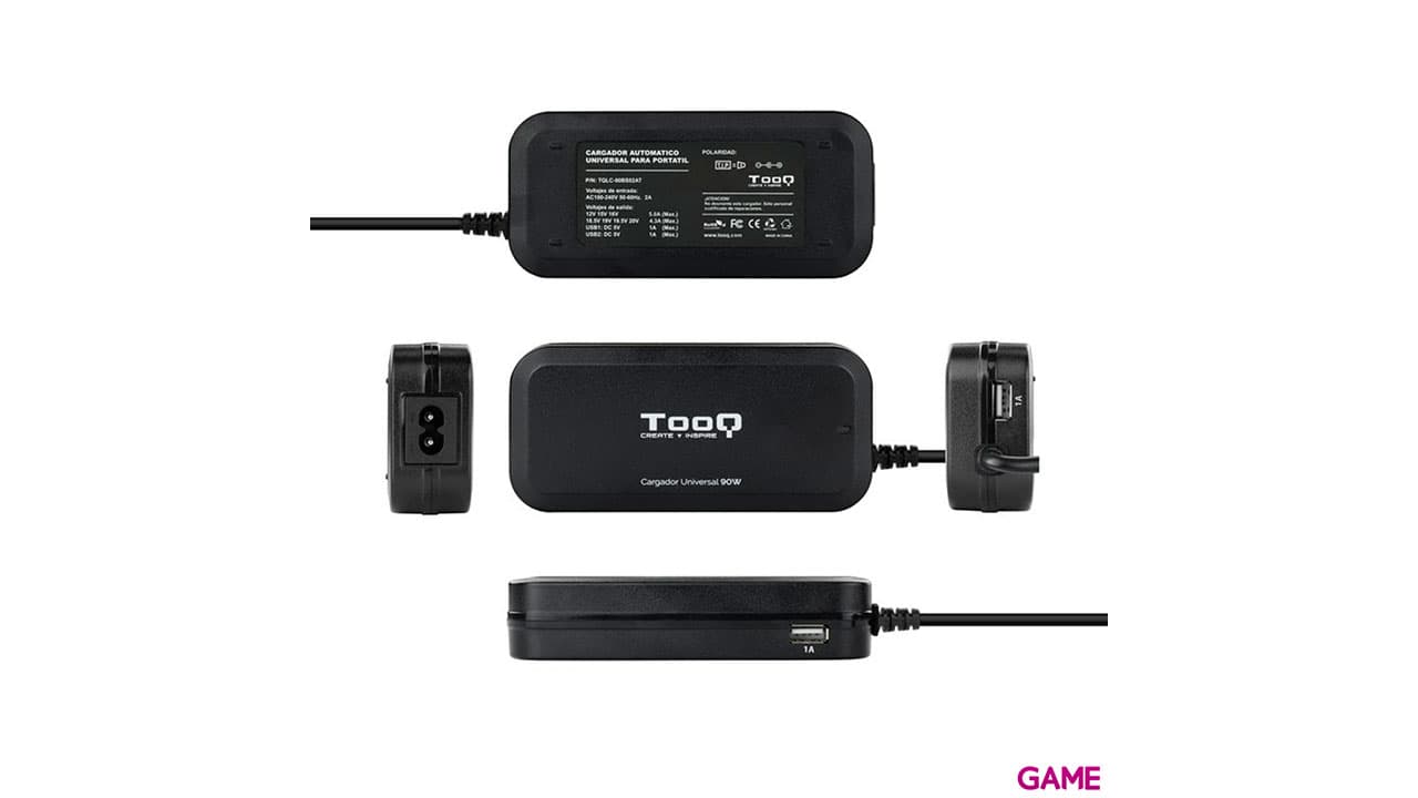 TooQ TQLC-90BS02AT adaptador e inversor de corriente Interior 90 W Negro