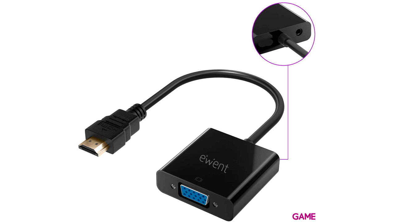 Ewent EW9864 HDMI VGA, 3.5mm Negro - Adaptador