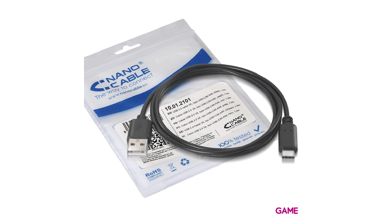 Nanocable USB 2.0, 1m cable USB USB C USB A Negro