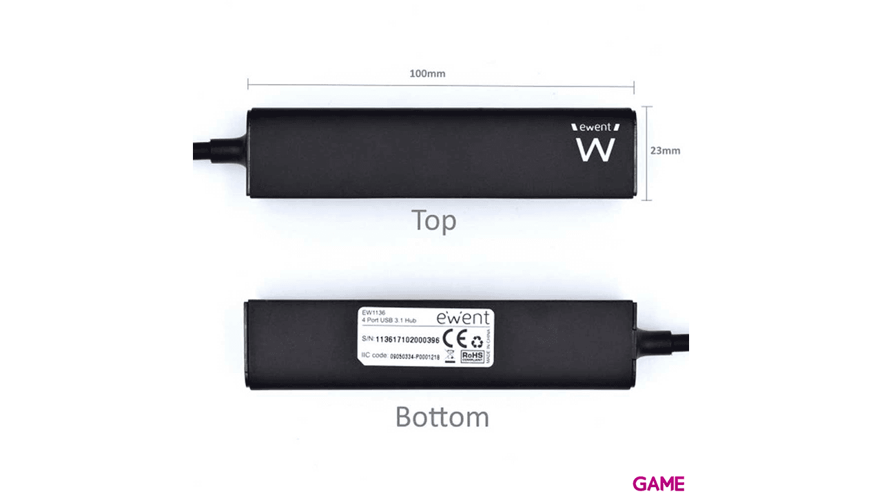 Ewent EW1136 hub de interfaz USB 3.2 Gen 1 (3.1 Gen 1) Type-A 480 Mbit/s Negro